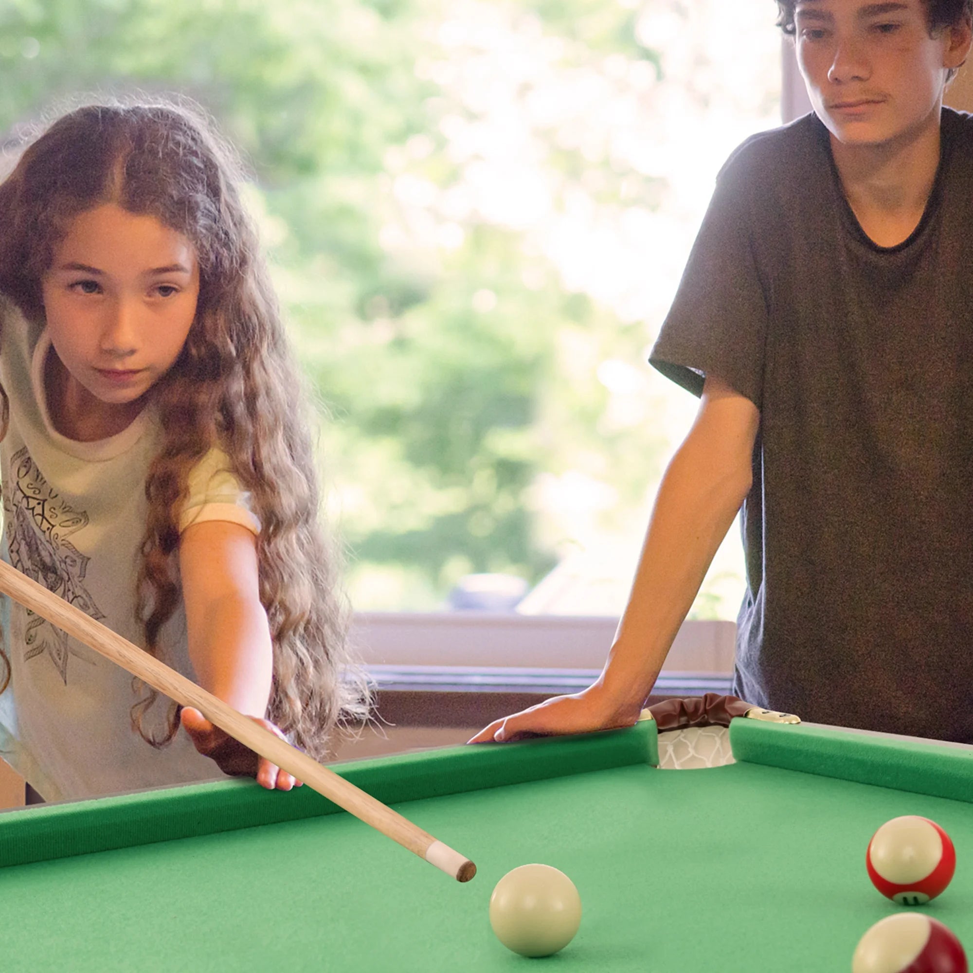 47" Folding Billiard Table Pool Game Table for Kids W/ Cues & Chalk & Brush