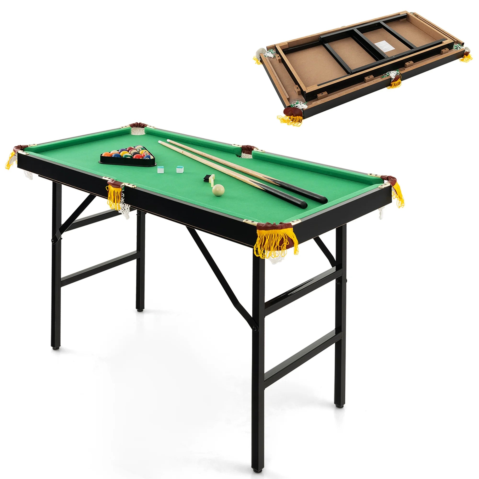47" Folding Billiard Table Pool Game Table for Kids W/ Cues & Chalk & Brush